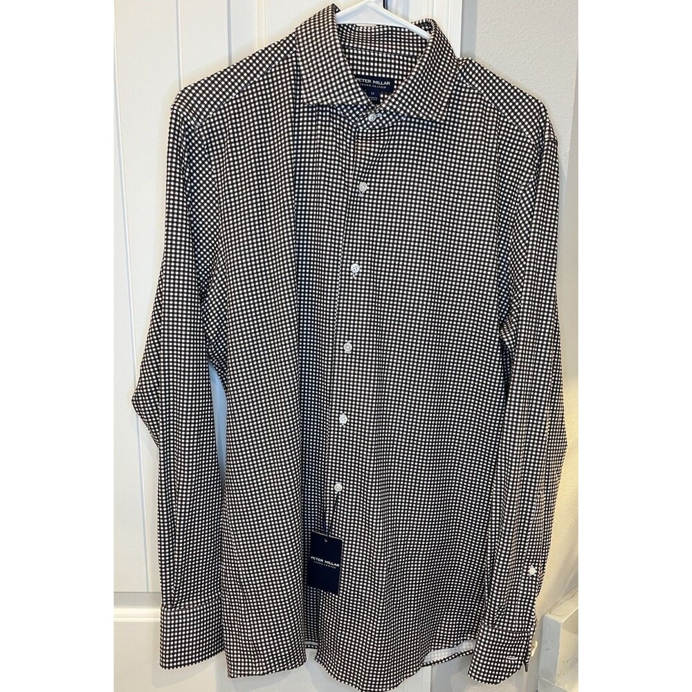Men's Peter Millar Crown Crafted Excursionist Flex Brown Gingham Shirt - Size M